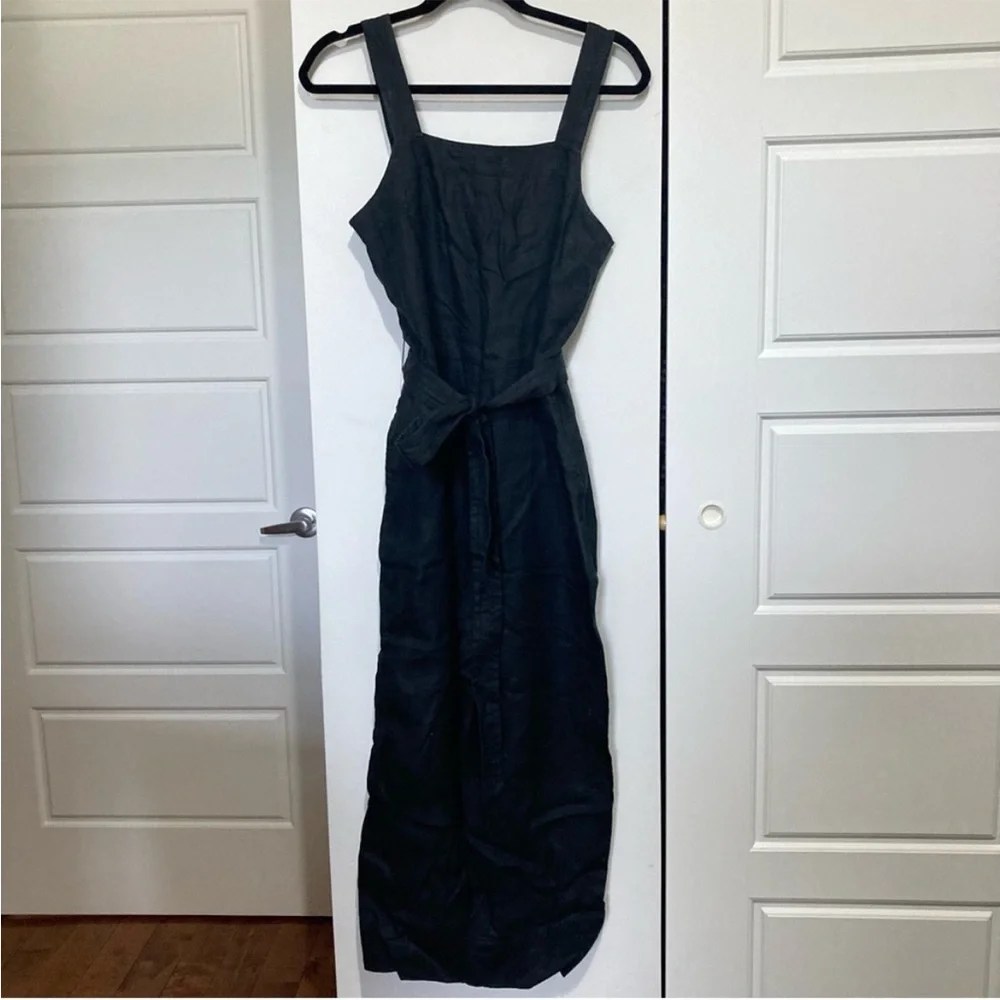 Everlane Linen Square-Neck Jumpsuit, Black, size 4 - Picture 2 of 6